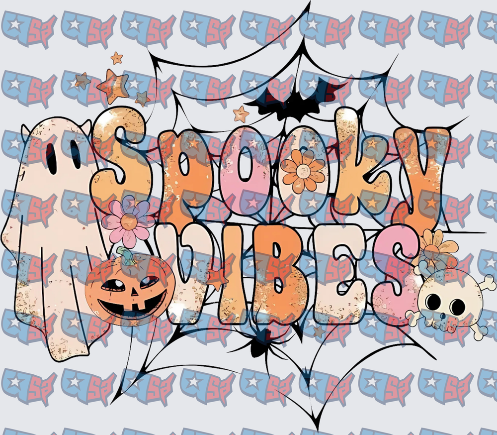 Spooky Vibes Halloween Ghost Pumpkin Spider Web (DTF)