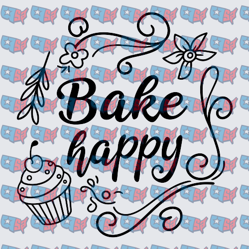 Bake Happy Cupcake Floral Swirl Design (DTF)