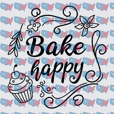 Bake Happy Cupcake Floral Swirl Design (DTF)