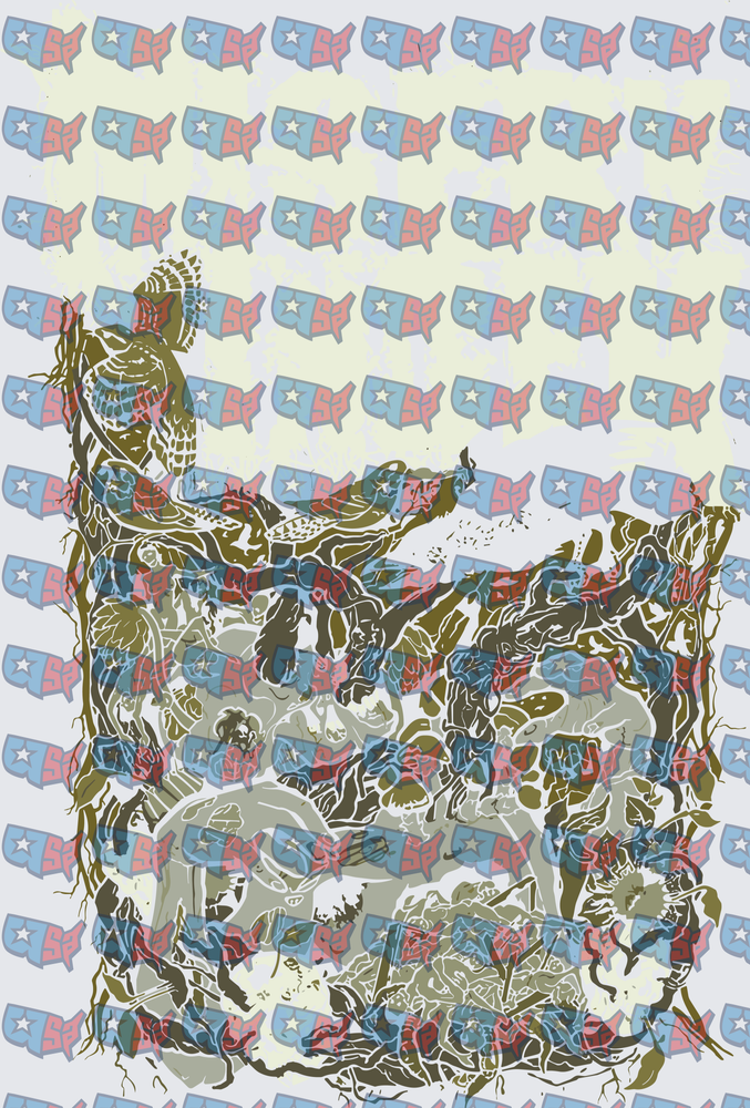 Patriotic Eagle Battle Scene American Flag Artwork (DTF)