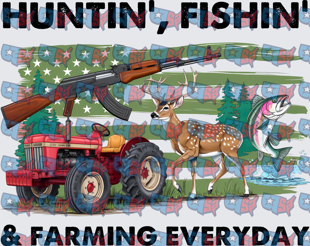 Huntin' Fishin' & Farming Everyday Patriotic Country (DTF)
