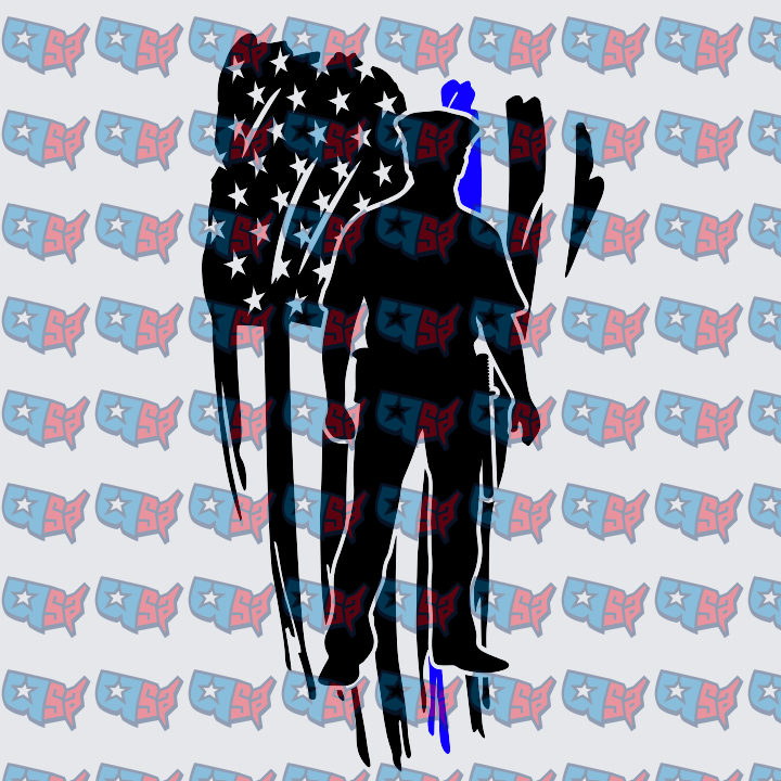 Thin Blue Line Police Officer Saluting American Flag Silhouette (DTF)