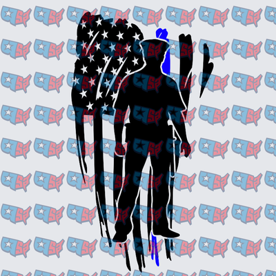 Thin Blue Line Police Officer Saluting American Flag Silhouette (DTF)