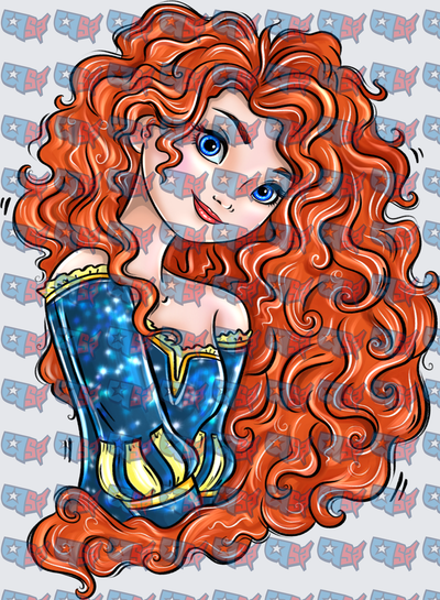 Curly Red Haired Princess in Blue Corset (DTF)