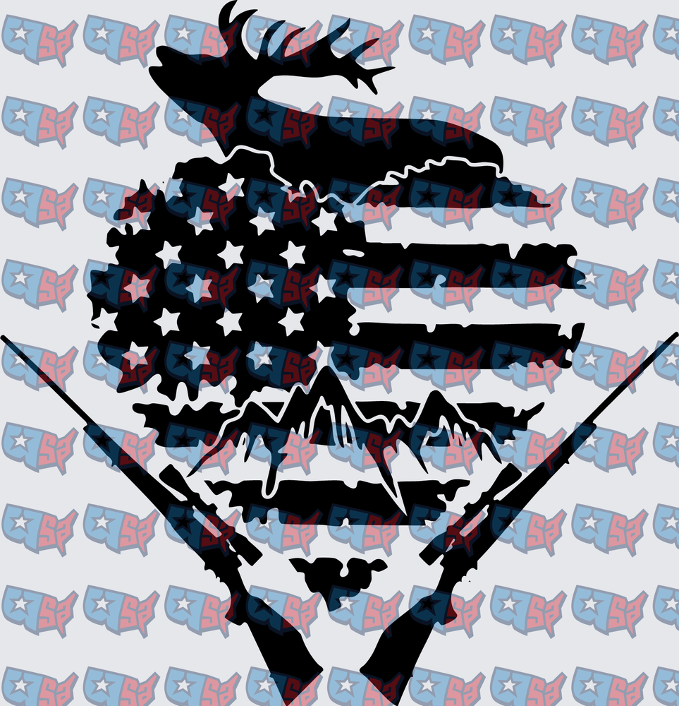 American Flag Deer Skull Crossed Rifles Hunting (DTF)
