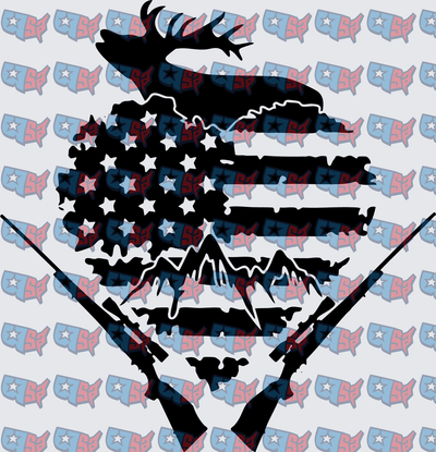 American Flag Deer Skull Crossed Rifles Hunting (DTF)