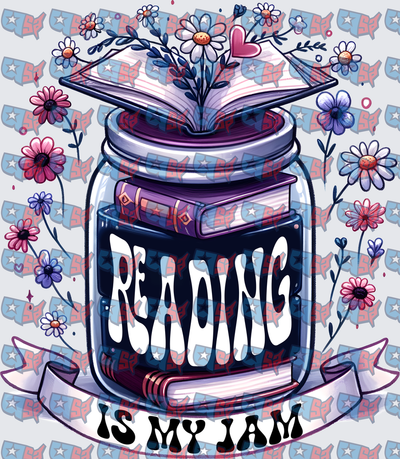 Reading Is My Jam Mason Jar Books Floral (DTF)