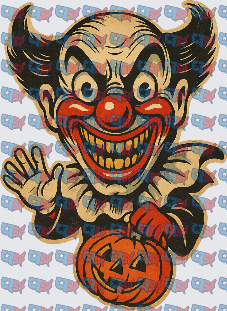 Vintage Halloween Evil Clown With Jack-O-Lantern (DTF)