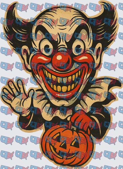 Vintage Halloween Evil Clown With Jack-O-Lantern (DTF)