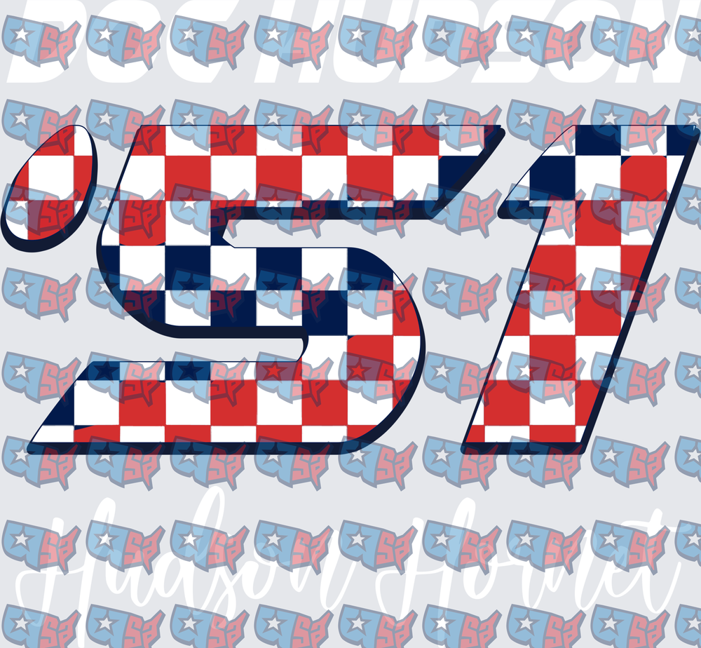Red White Blue Checkered '57 Bold Retro Numbers (DTF)