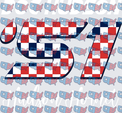 Red White Blue Checkered '57 Bold Retro Numbers (DTF)