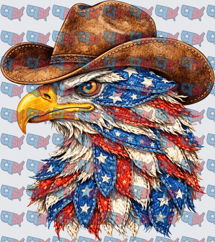 Patriotic Bald Eagle Wearing Cowboy Hat American Flag (DTF)