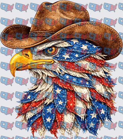 Patriotic Bald Eagle Wearing Cowboy Hat American Flag (DTF)