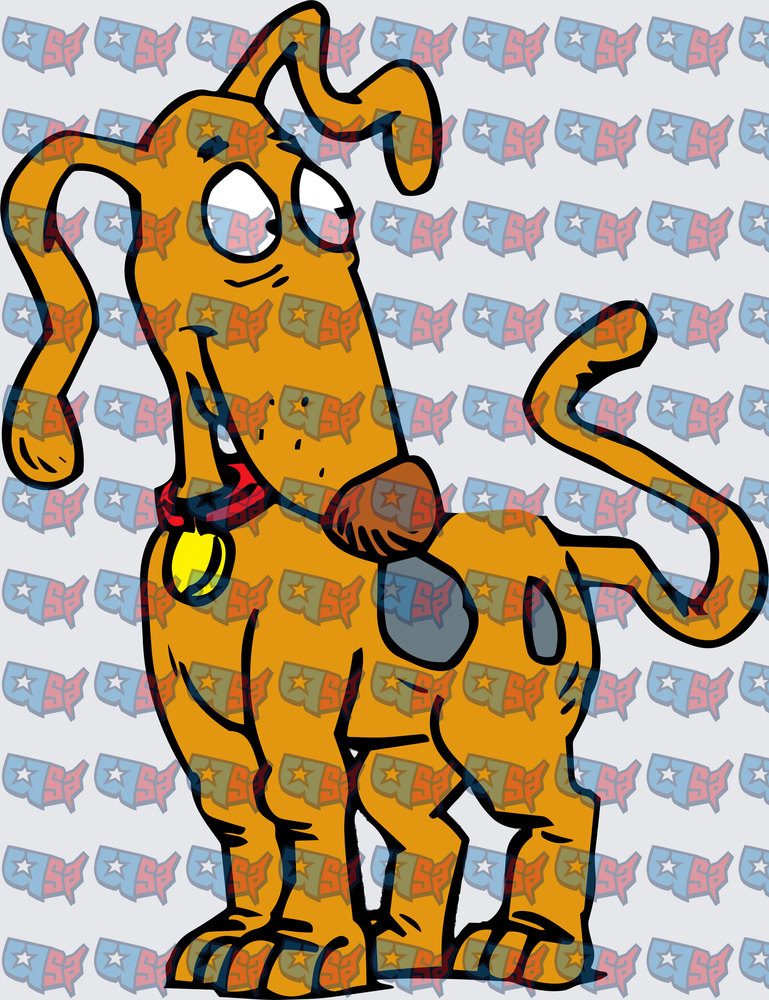 Scruffy Cartoon Dog With Red Collar And Yellow Tag (DTF)
