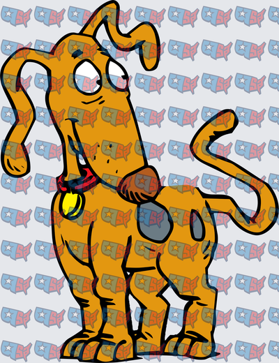 Scruffy Cartoon Dog With Red Collar And Yellow Tag (DTF)