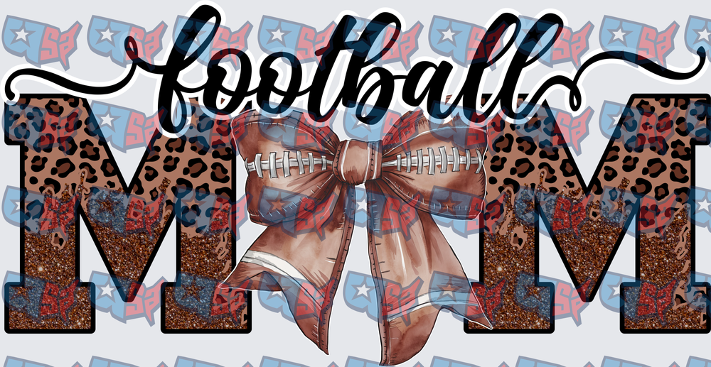 Football Mom Leopard Print Glitter Bow Letters (DTF)
