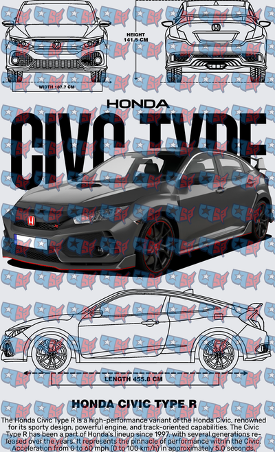 Honda Civic Type R Blueprint Spec Sheet Design (DTF)