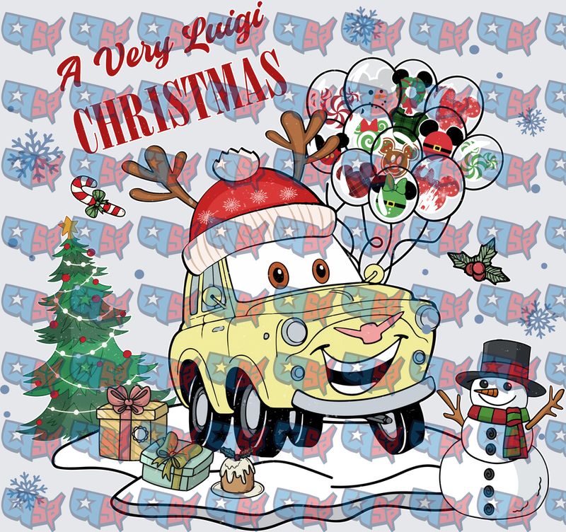A Very Luigi Christmas Pixar Cars Holiday Scene (DTF)