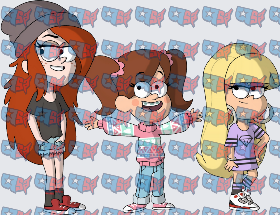 Gravity Falls Girls Trio Cartoon Fan Art (DTF)