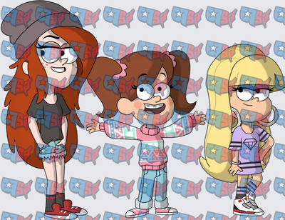 Gravity Falls Girls Trio Cartoon Fan Art (DTF)