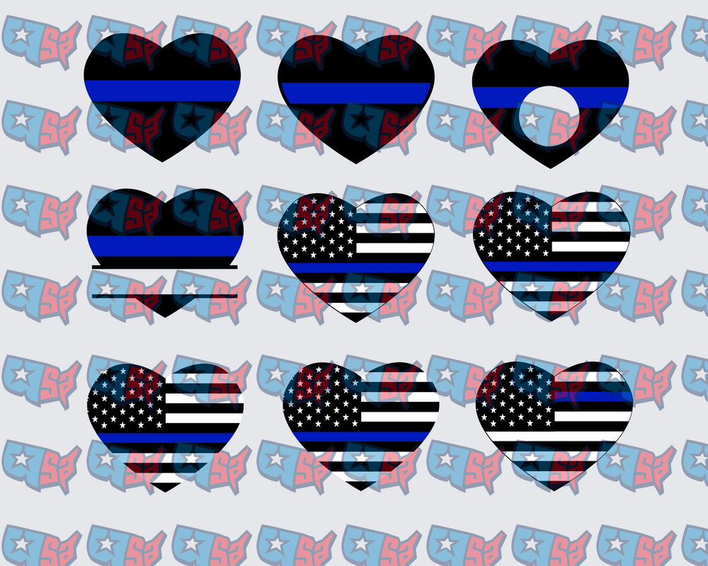 Thin Blue Line Heart Bundle Nine Variations (DTF)