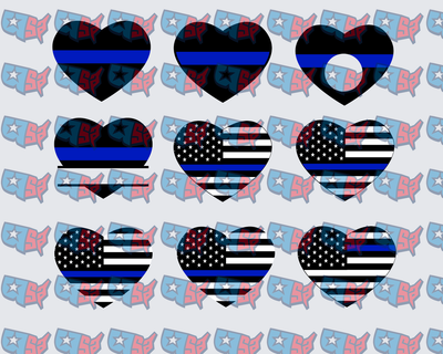 Thin Blue Line Heart Bundle Nine Variations (DTF)