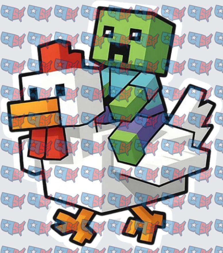 Blocky Zombie Riding Pixel Chicken (DTF)