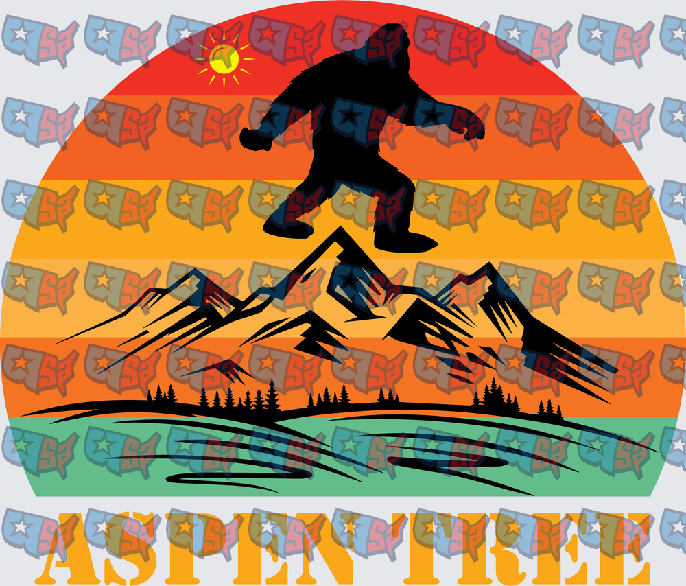 Bigfoot Retro Sunset Mountain Aspen Tree (DTF)