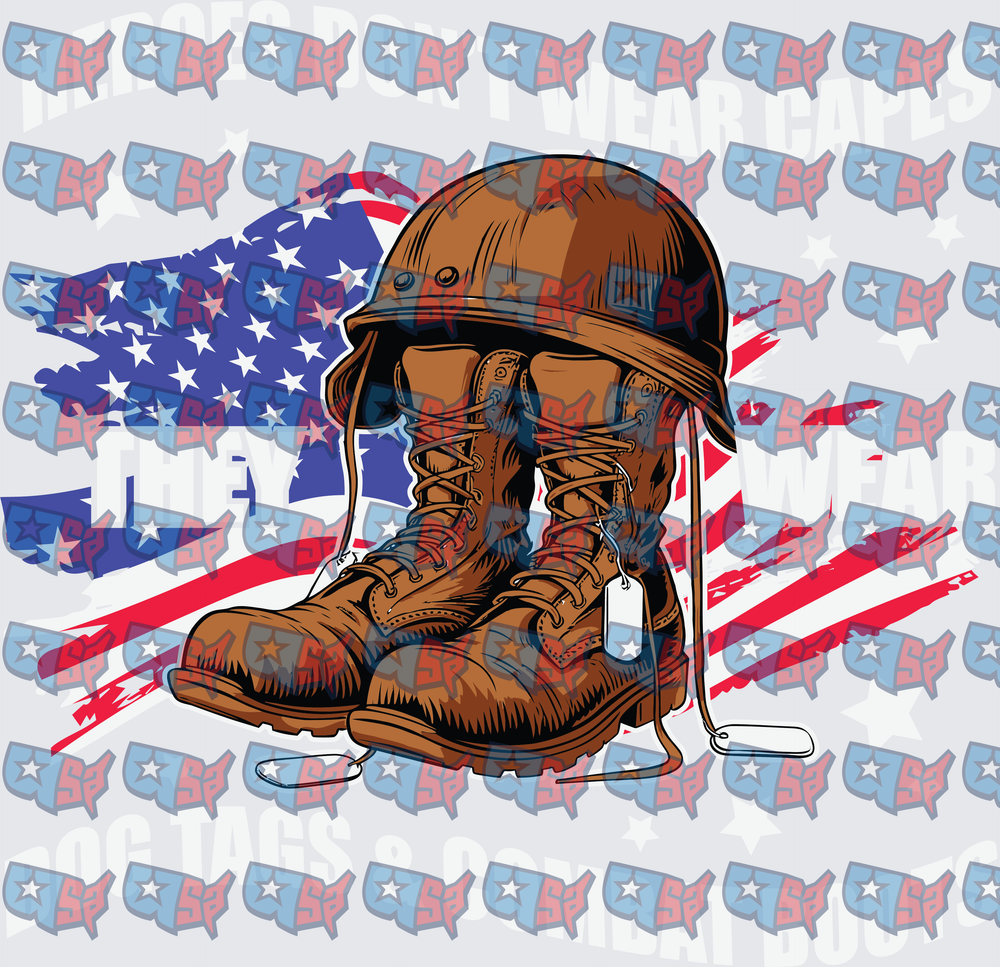 Military Boots Helmet Dog Tags American Flag (DTF)