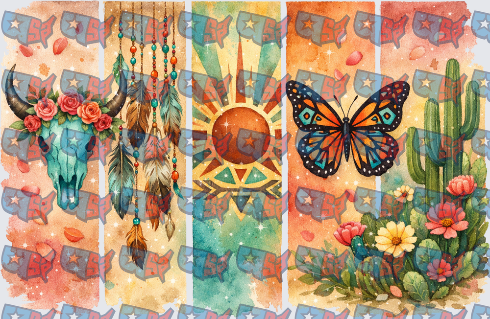 Boho Western Skull Dream Catcher Sun Butterfly Cactus Panel Set (DTF)