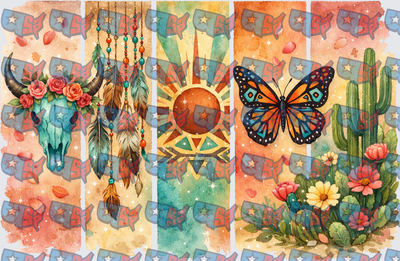 Boho Western Skull Dream Catcher Sun Butterfly Cactus Panel Set (DTF)