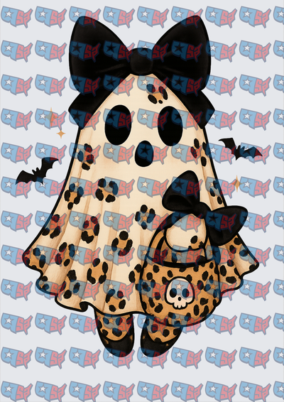 Leopard Print Ghost Bow Trick or Treat Bag (DTF)