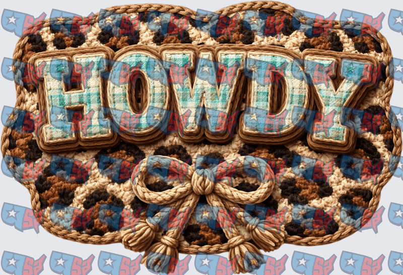 Howdy Crochet Leopard Plaid Rope Bow Western (DTF)