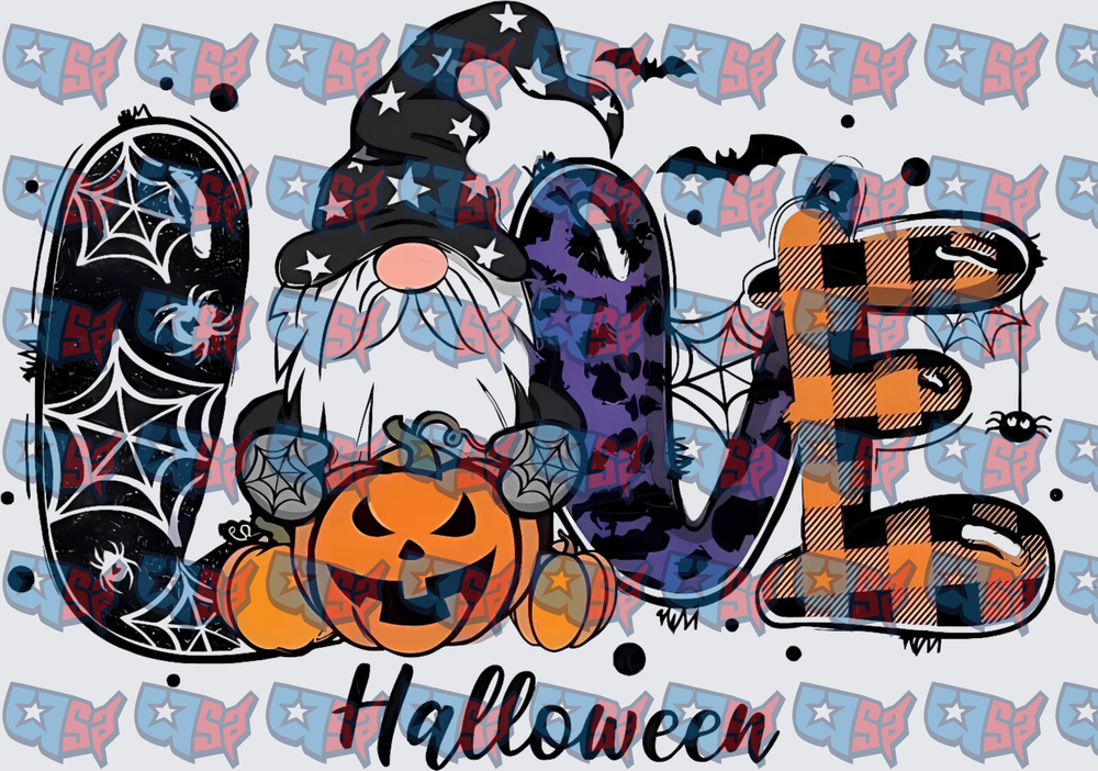 Halloween Love Gnome Pumpkin Spiderweb Design (DTF)