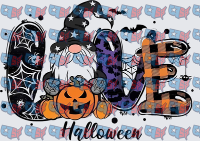 Halloween Love Gnome Pumpkin Spiderweb Design (DTF)