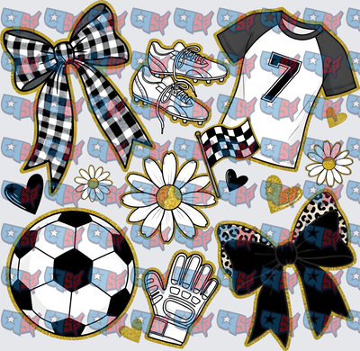 Soccer Girl Coquette Bow Floral Collage Elements (DTF)