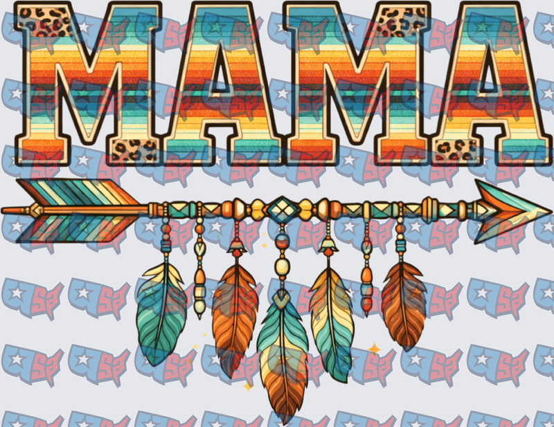 Mama Serape Leopard Arrow Feathers Boho Western (DTF)