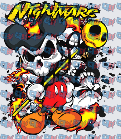 Nightmare Skull Mouse Flames Horror Mashup (DTF)
