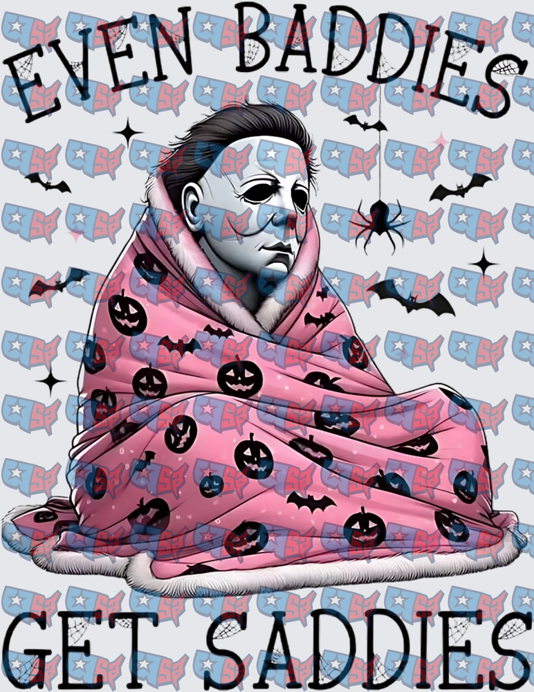 Even Baddies Get Saddies Halloween Masked Killer Pink Blanket (DTF)