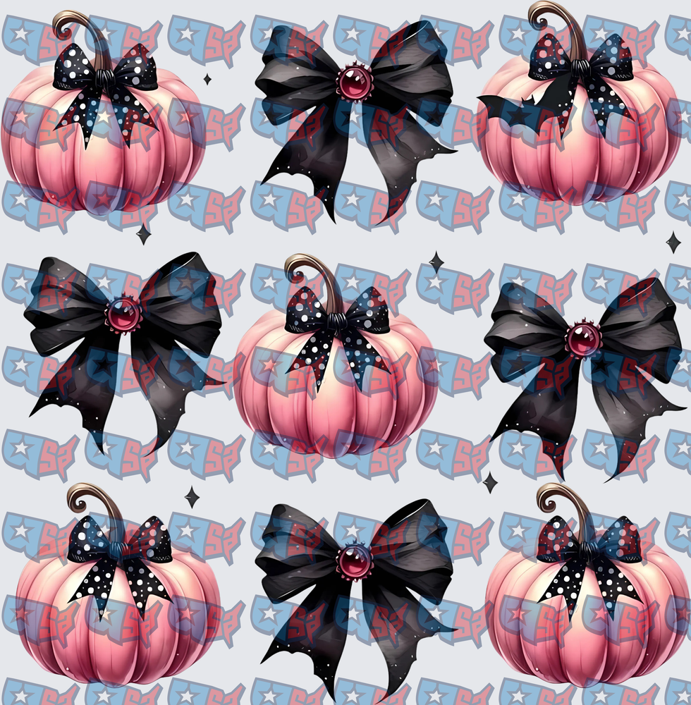 Pink Halloween Pumpkins With Black Gothic Bows Pattern (DTF)