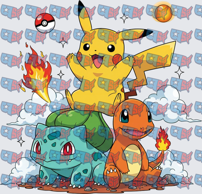 Pikachu Bulbasaur Charmander Trio With Pokeballs (DTF)