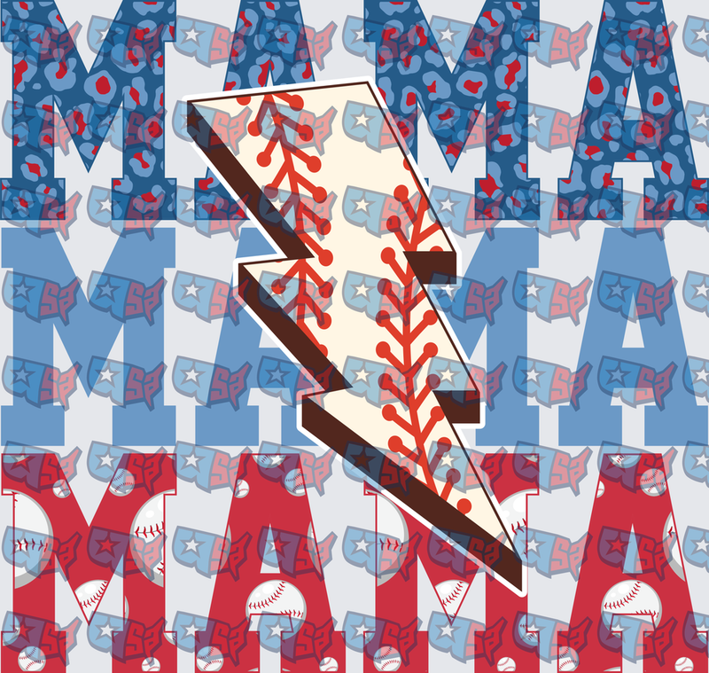 Baseball Mama Lightning Bolt Red Blue Leopard (DTF)