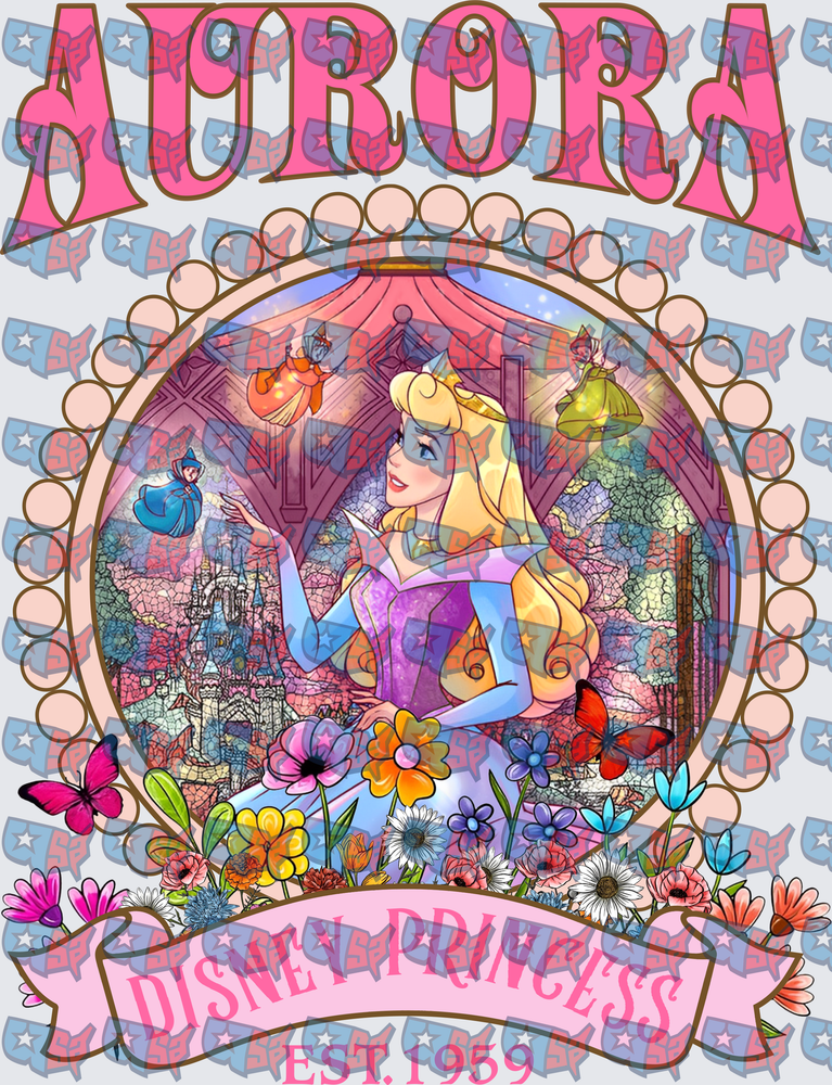 Aurora Sleeping Beauty Stained Glass Floral Princess (DTF)