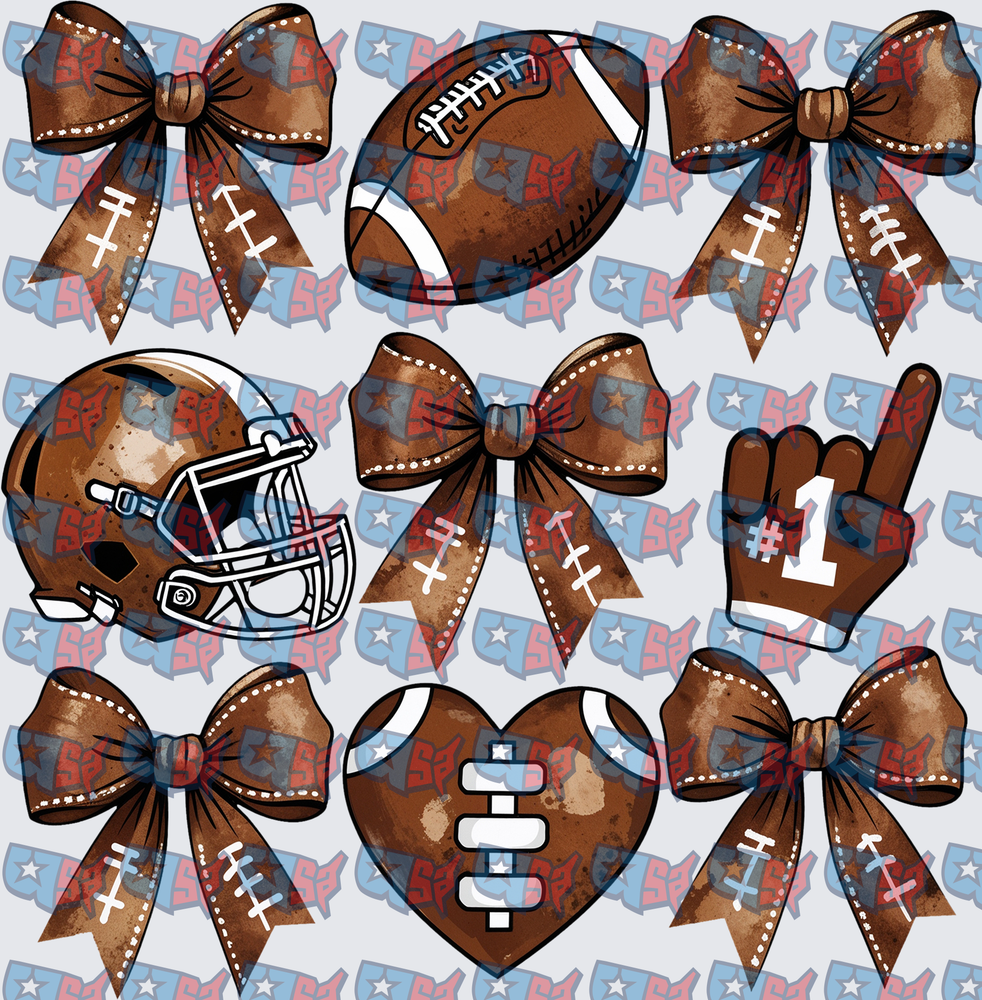 Football Bows Helmet Heart Fan Glove Bundle (DTF)