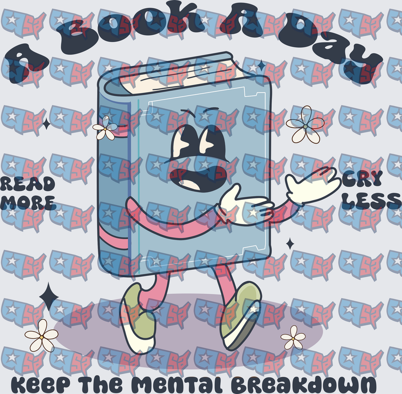 Book A Day Keep The Mental Breakdown Retro Book Character (DTF)