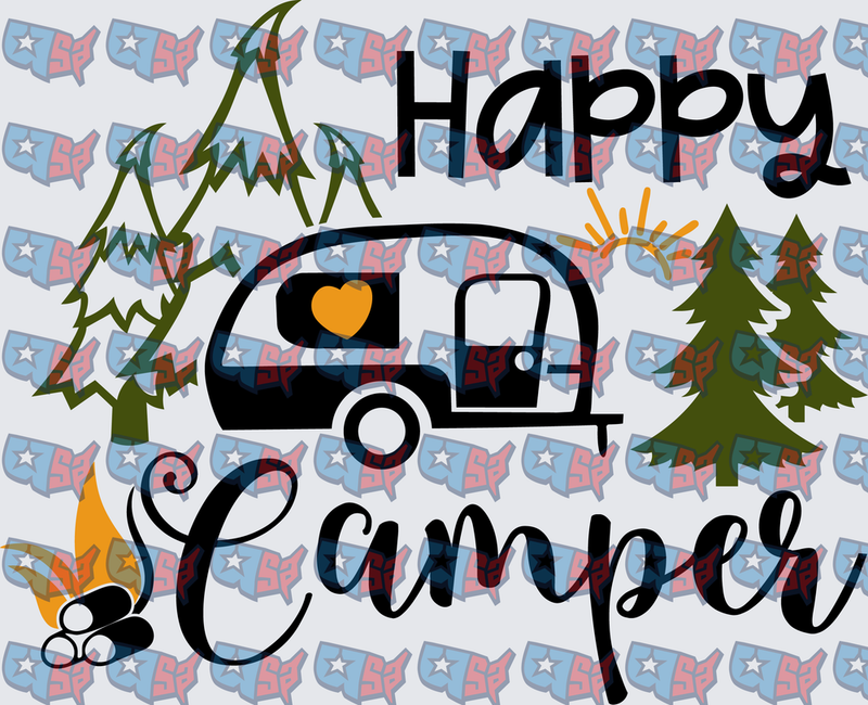 Happy Camper Trailer Trees Campfire Design (DTF)