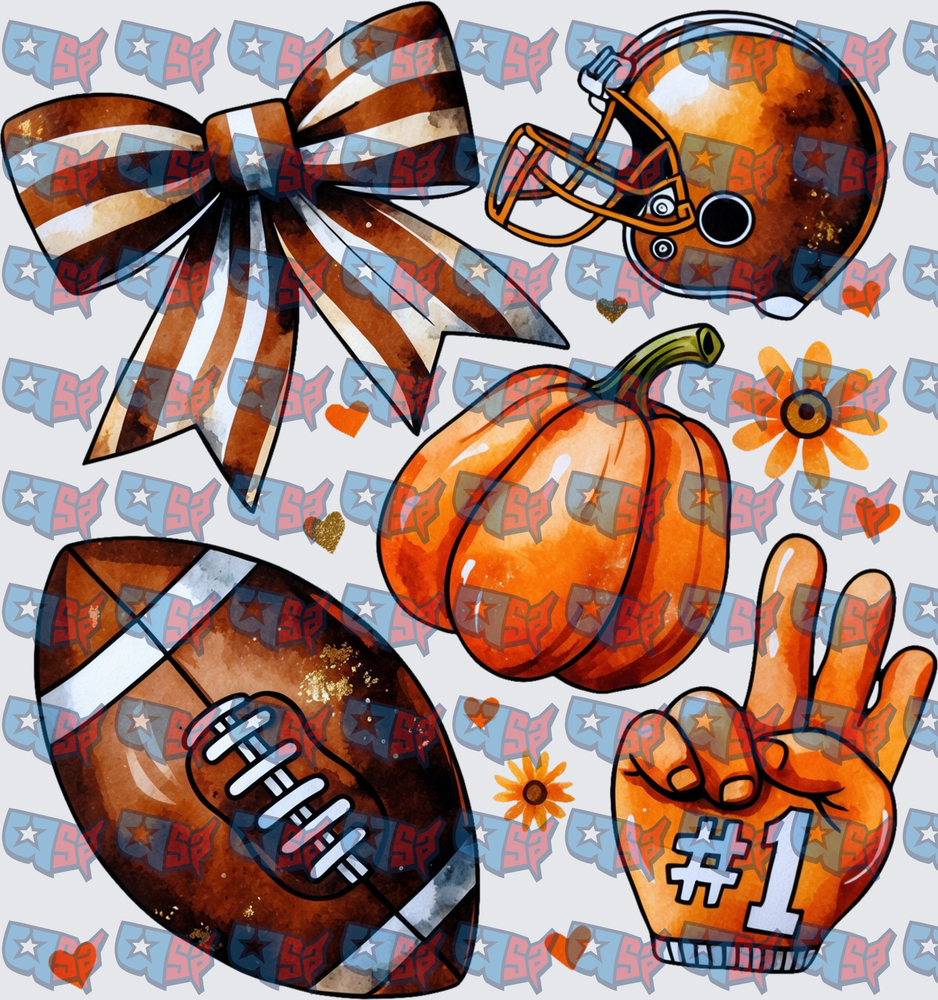 Fall Football Season Orange Brown Elements Collage (DTF)