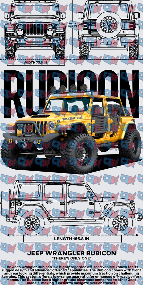 Yellow Off-Road 4x4 Rubicon Blueprint Specs Design (DTF)