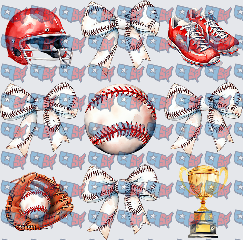 Watercolor Baseball Coquette Bow Sports Bundle (DTF)