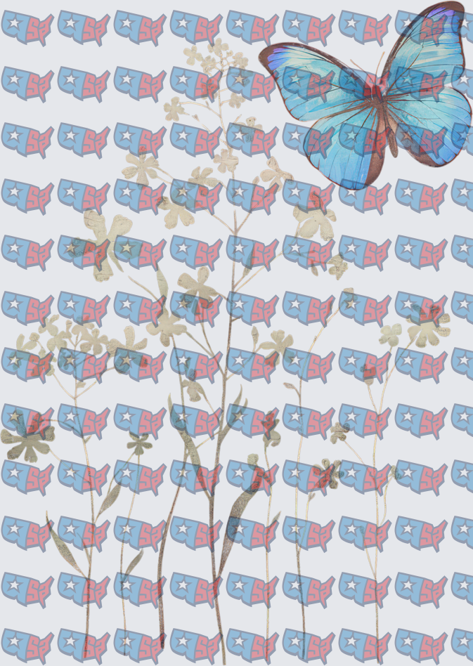 Blue Morpho Butterfly With Delicate Wildflower Stems (DTF)